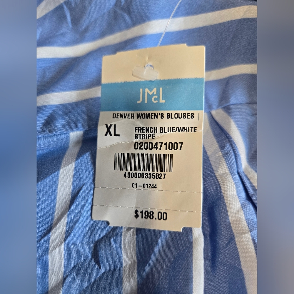 J. McLaughlin Silk Blue & White Striped Button Down Blouse - New - Picture 2 of 4